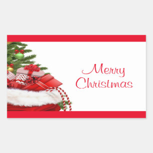Pegatina Rectangular Personalizado De Plantilla Merry Christmas Tree Y