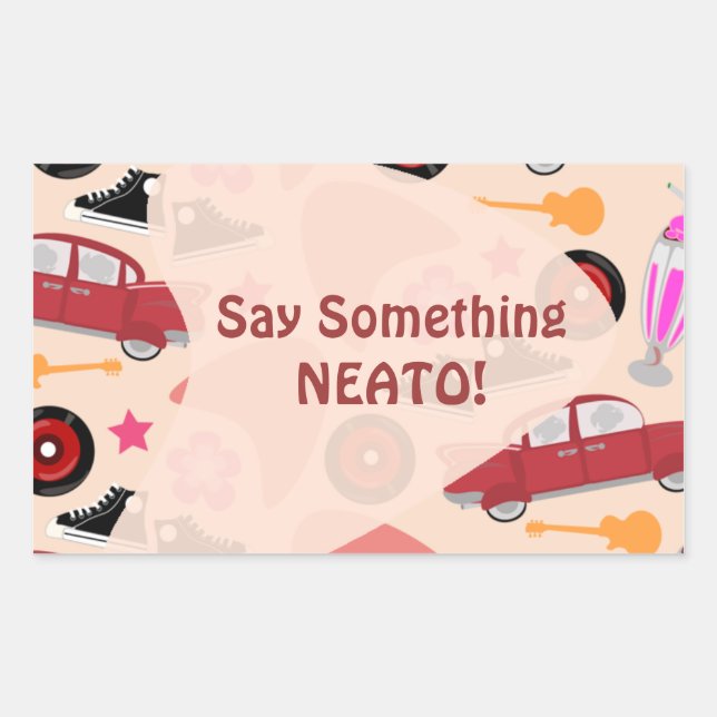 Pegatina Rectangular Personalizado de tiempo del Fiesta del patrón Rock (Anverso)