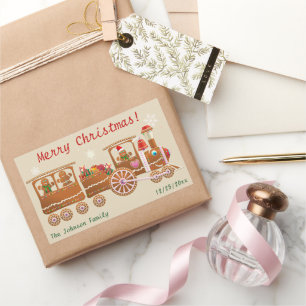 Pegatina Rectangular Personalizado del tren navideño de Gingerbread Coo