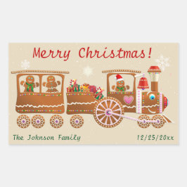Pegatina Rectangular Personalizado del tren navideño de Gingerbread Coo