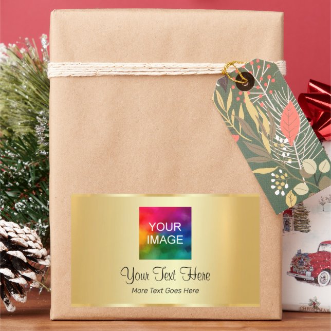 Pegatina Rectangular Personalizado Faux Gold Sube tu logotipo de Photo  (Vacaciones)