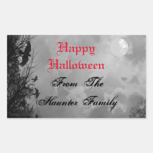 Pegatina Rectangular Personalizado Feliz Halloween con la luna llena