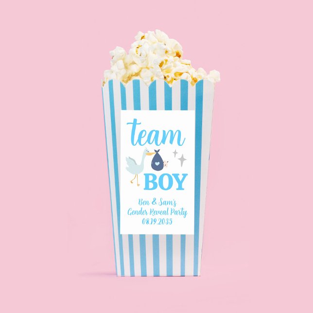 Pegatina Rectangular Personalizado Fiesta de revelación de sexo azul de (Team Boy Blue Gender Reveal Party Custom Popcorn Rectangular Sticker
)