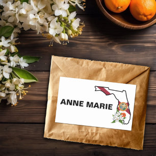 Pegatina Rectangular Personalizado Florida Bandera Estado Flor Naranja 