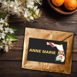 Pegatina Rectangular Personalizado Florida Bandera Estado Flor Naranja