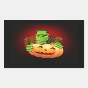 Pegatina Rectangular Personalizado Frankenstein con Calabaza