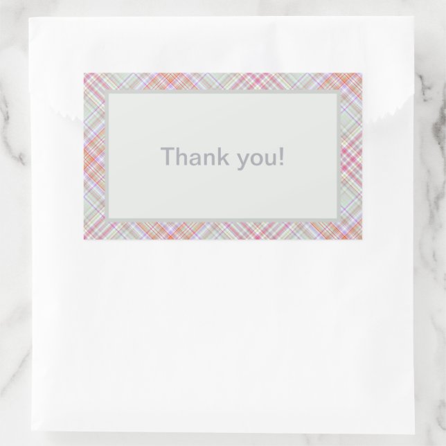 Pegatina Rectangular Personalizado Gracias Rosa 'n Green Plaid (Bolso)