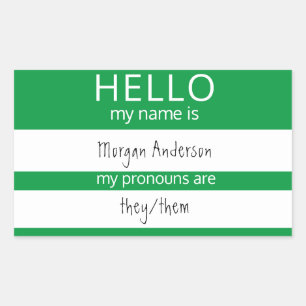 Pegatina Rectangular Personalizado HOLA Mi Nombre Pronouns Es Badge