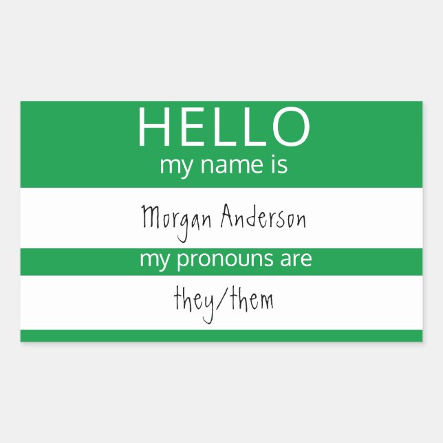 Pegatina Rectangular Personalizado HOLA Mi Nombre Pronouns Es Badge (Anverso)