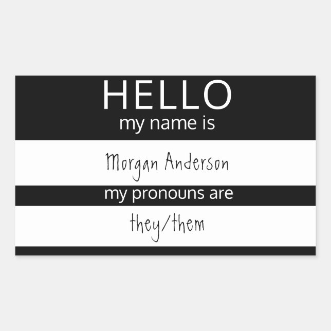 Pegatina Rectangular Personalizado HOLA Mi Nombre Pronouns Es Badge (Anverso)