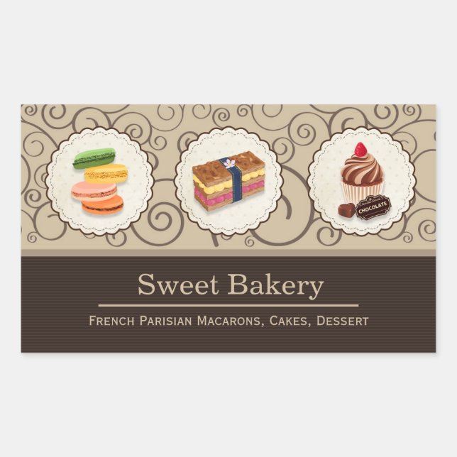 Pegatina Rectangular Personalizado Macaron Chocolate Cupcake Bakery Sto (Anverso)