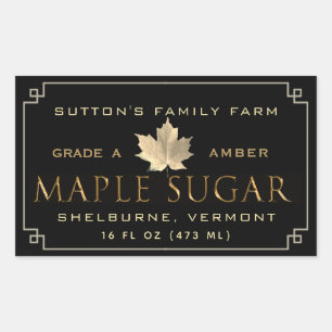 Pegatina Rectangular Personalizado Maple Sugar Black & Gold Border v1