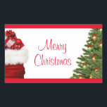 Pegatina Rectangular Personalizado Merry Christmas Tree And Gifts Templ<br><div class="desc">Personalizado Feliz Árbol De Navidad Y Regalos Plantilla Elegante Pegatina Clásico Rectángulo.</div>