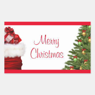 Pegatina Rectangular Personalizado Merry Christmas Tree And Gifts Templ
