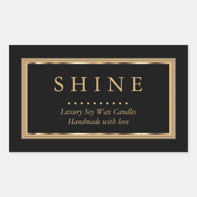 Pegatina Rectangular Personalizado Negro y Oro (Anverso)