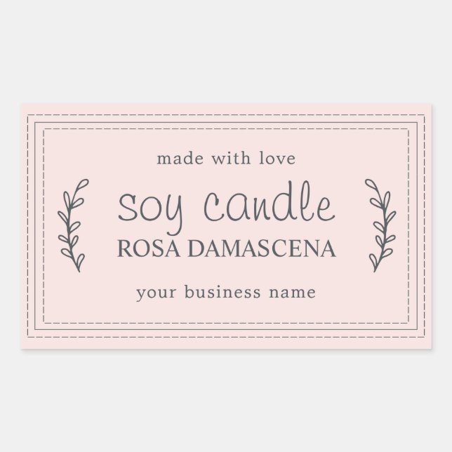 Pegatina Rectangular PERSONALIZADO Pastel Rosa de Vela de soja casera X (Anverso)