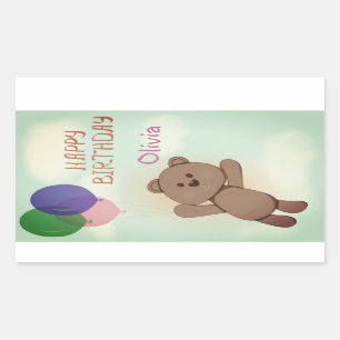 Pegatina Rectangular Personalizado, personal, cumpleaños, oso Teddy