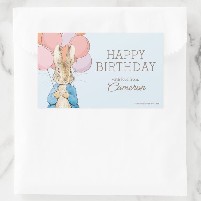 Pegatina Rectangular Personalizado Peter Rabbit Blue Birthday (Bolso)