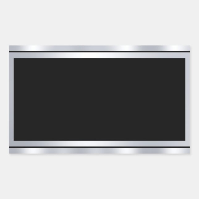 Pegatina Rectangular Personalizado Plantilla en blanco Faux Silver Negr (Anverso)