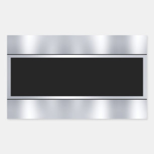 Pegatina Rectangular Personalizado Plantilla en blanco Faux Silver Negr