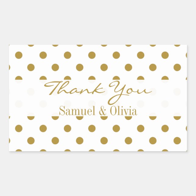 Pegatina Rectangular Personalizado Rectángulo Blanco Polka Oro Dotado G (Anverso)