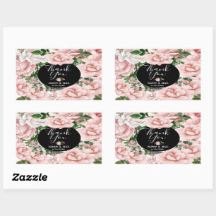 Pegatina Rectangular Personalizado Rubor Pink Floral Bouquet Gracias