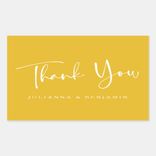 Pegatina Rectangular Personalizado Script Boda amarillo moderno Gracias