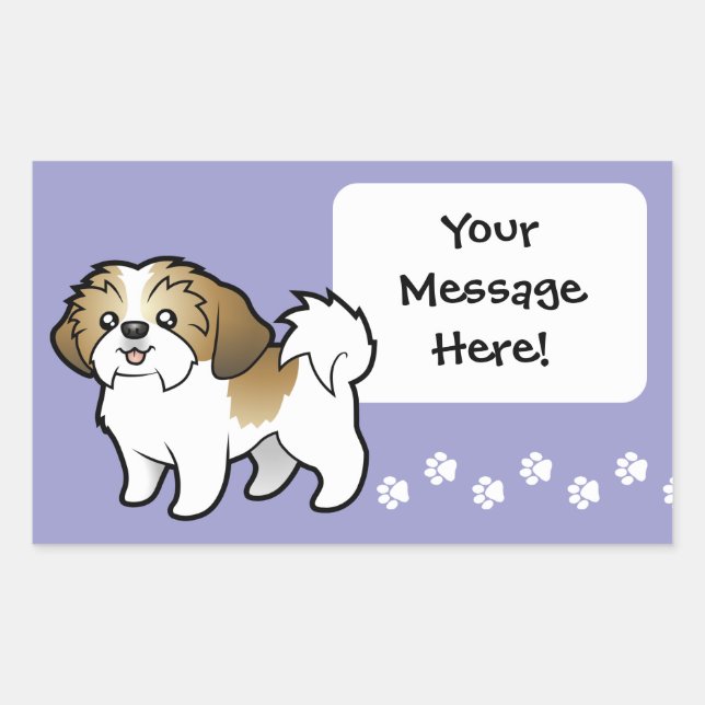 Pegatina Rectangular Personalizado Shih Tzu (corte de cachorro) (Anverso)