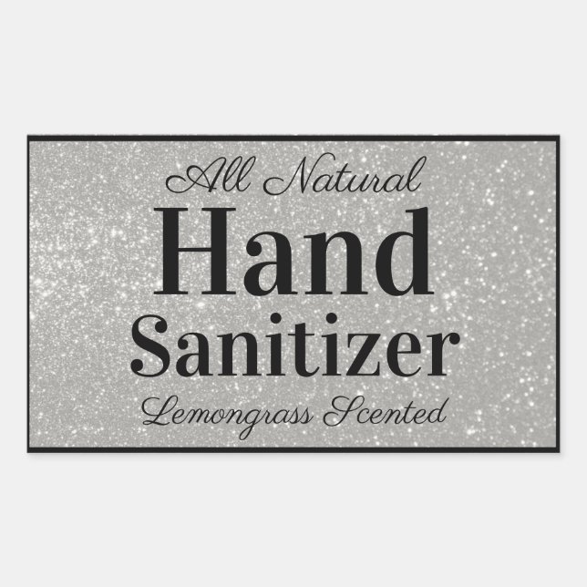 Pegatina Rectangular Personalizado Silver Purpurina Mano Casera Sanitiz (Anverso)