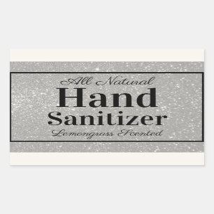Pegatina Rectangular Personalizado Silver Purpurina Mano Casera Sanitiz