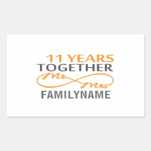 Pegatina Rectangular Personalizado Sr. y Sra. 11º aniversario