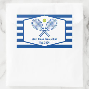 Pegatina Rectangular Personalizado Tennis Country Club Blue Striping