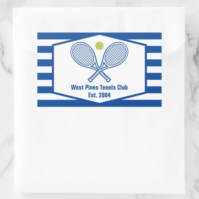 Pegatina Rectangular Personalizado Tennis Country Club Blue Striping (Bolso)