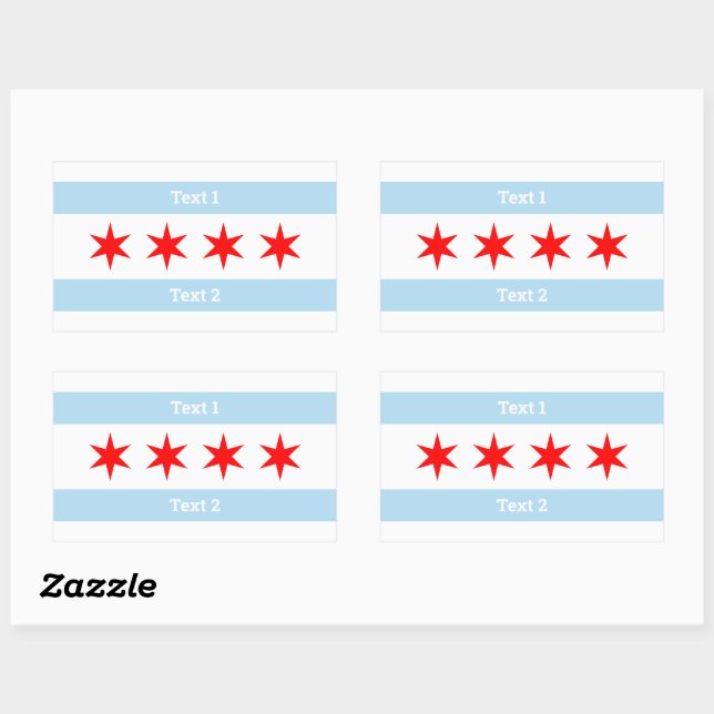 Pegatina Rectangular Personalizado Texto Bandera Chicago Estrellas de 6 (Hoja)