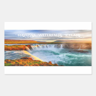 Pegatina Rectangular Personalizado Texto Diosa Cascadas, Islandia