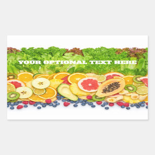Pegatina Rectangular Personalizado Texto Frutos tropicales