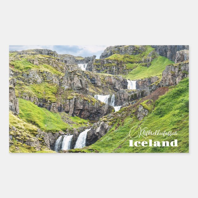 Pegatina Rectangular Personalizado Texto Klifbrekkufossar, Islandia (Anverso)
