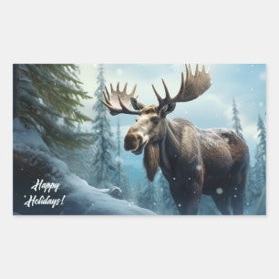 Pegatina Rectangular Personalizado Texto Moose Invierno