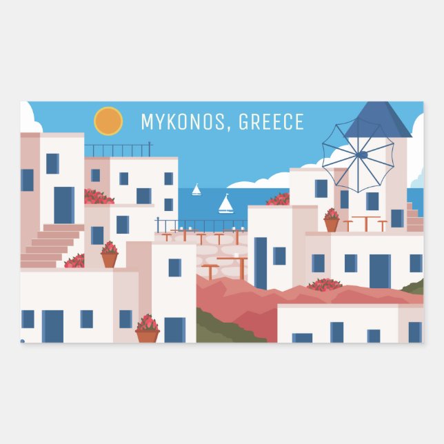 Pegatina Rectangular Personalizado Texto Mykonos Grecia (Anverso)