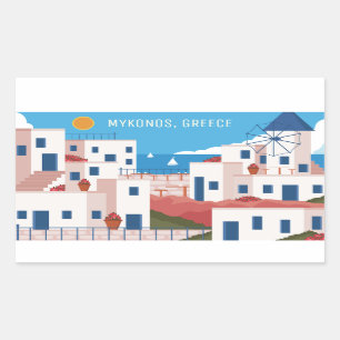Pegatina Rectangular Personalizado Texto Mykonos Grecia