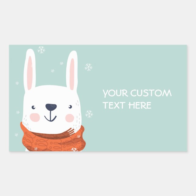 Pegatina Rectangular Personalizado texto pegatinas de Winter Bunny (Anverso)