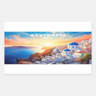 Pegatina Rectangular Personalizado Texto Santorini Grecia Atardecer