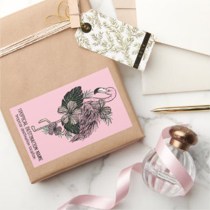 Pegatina Rectangular Personalizado Texto y color Flamingo rosa