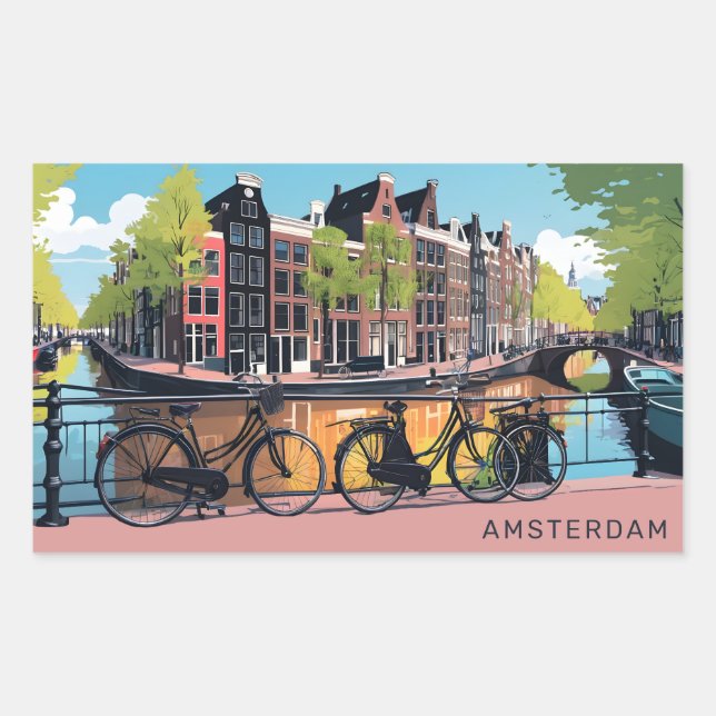 Pegatina Rectangular Personalizado Textos Ámsterdam (Anverso)