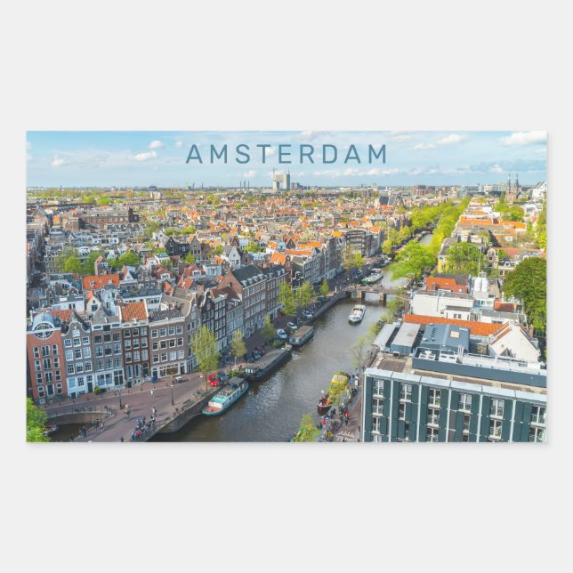 Pegatina Rectangular Personalizado Textos Ámsterdam (Anverso)