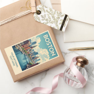 Pegatina Rectangular Personalizado Textos Boston Massachusetts