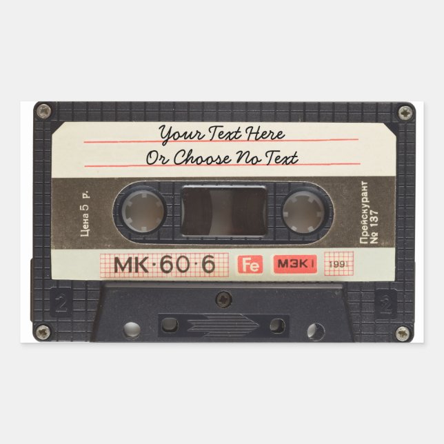 Pegatina Rectangular Personalizado Textos / Retro Love Music Cassette M (Anverso)