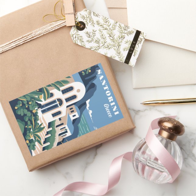 Pegatina Rectangular Personalizado Textos Santorini Grecia (Regalar)