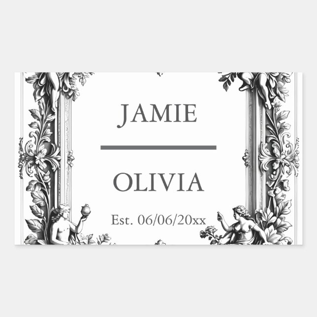 Pegatina Rectangular Personalizado Victoriano Scroll Frame Napkin - bod (Anverso)