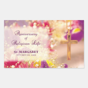 Pegatina Rectangular Personalizar, Aniversario Vida Religiosa, Nun